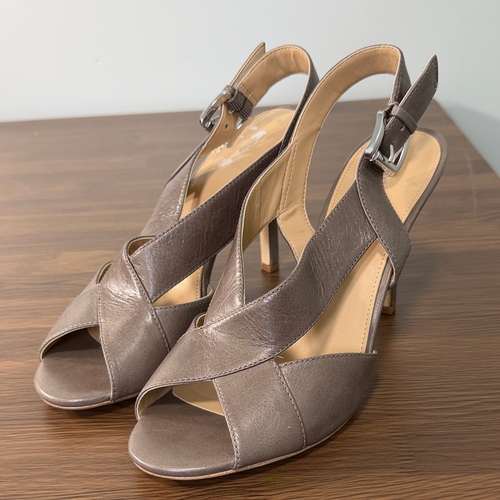 Michael Michael Kors Taupe Leather Slingback‎ Peep Toe Heels Size 9.5M